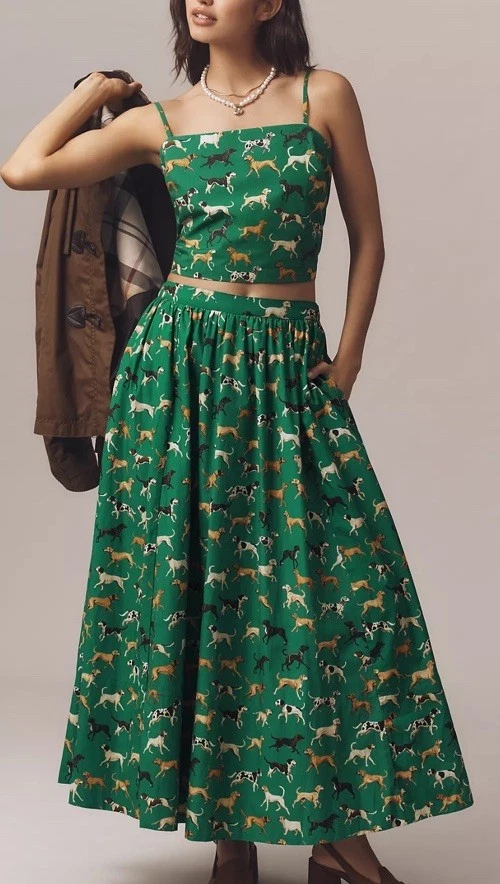 NWT Anthropologie MAEVE The Jacie Poplin Printed Maxi Skirt Dog Green Small S
Opens in a new window