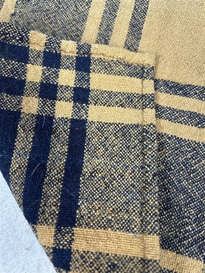 antiguo corredor de mesa a cuadros lana casera 18x36 hecho a mano bronceado cobalto original  Foto 3 de 4