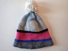 Girls Gap Winter Hat One Size Pink Blue Gray Pom Striped Cold Weather Accessory