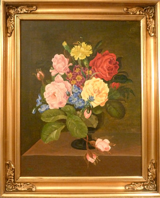 UNIDENTIFIED ARTIST! STILL LIFE COMPOSITION WITH ROSES IN VASE