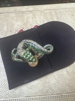 Corocraft Sterling Jewels of Fantasy Pave and Enamel Lizard Eating Pearl Egg Pin