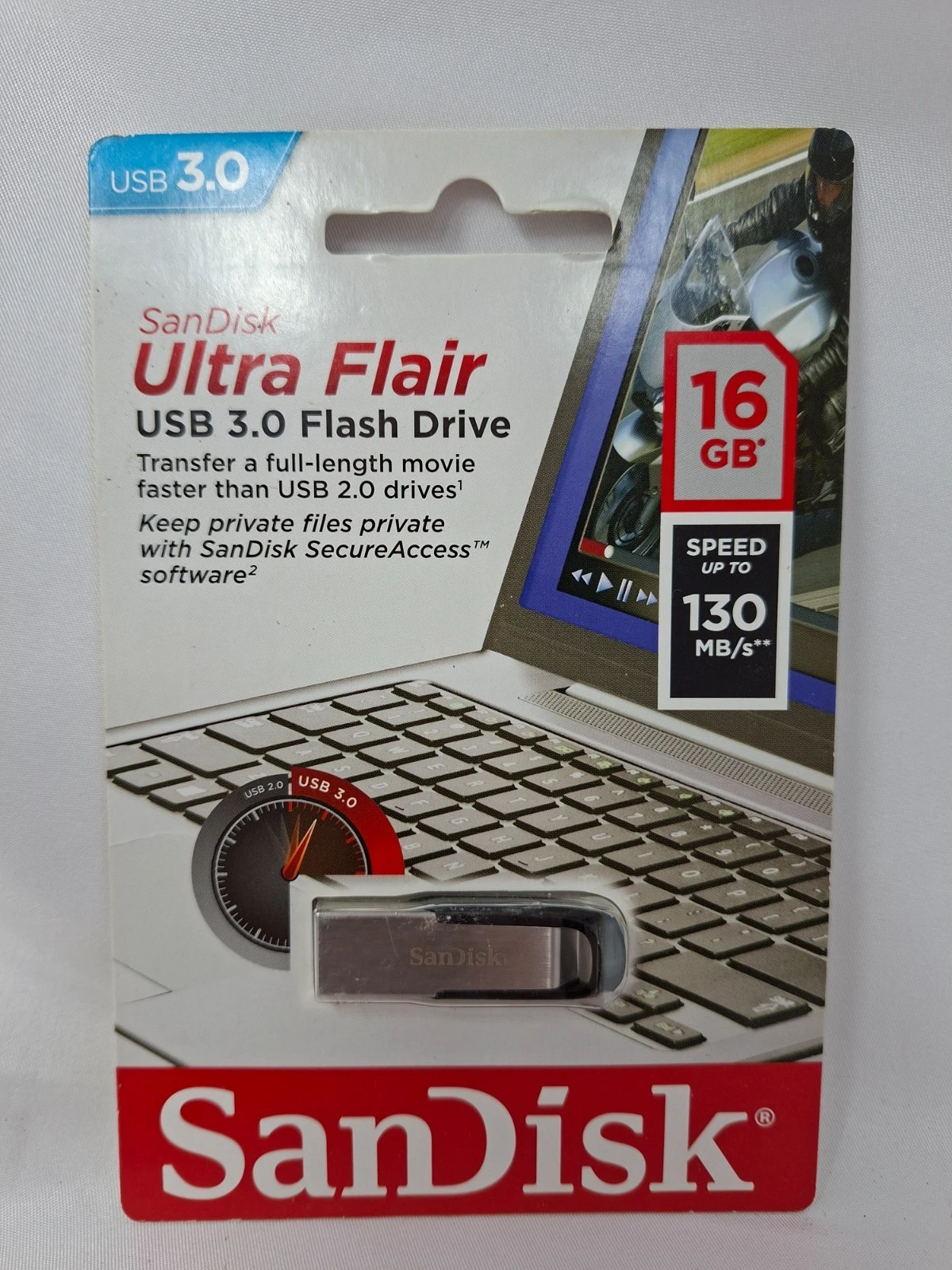 SanDisk Ultra Flair 16GB USB 3.0 Flash Drive 130MB/s New Sealed - Picture 1 of 2