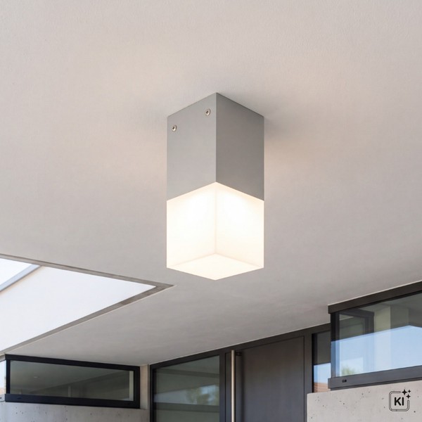 Eckige Deckenlampe AußEn IP44 E27 In Silber AußEnleuchte Haus Balkon Terrasse-image