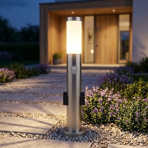 Sockelleuchte Stehlampe AußEnleuchte Steckdosen Edelstahl Led Bewegungsmelder-image