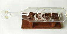 Glass Merchant Ship in Bottle | Vintage Boat - Blown Galleon | Size Small: 18cm