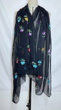 ELEGANT women  s Silk Sheer Lightweight Scarf W Floral Embroidery77"/34" EC
