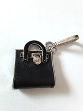 Vintage MICHAEL KORS Mini Bag Keychain Black Enamel Leather Purse Charm