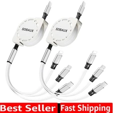 Durable 3.3ft Retractable Multi USB Charger for iPhone & Android Devices - 2Pack