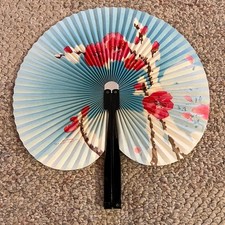 Vintage Metal Paper Hand Fan Fold Up 1950-1960 China Floral