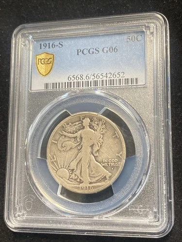 PCGS GOLD SHIELD G06 (GOOD 6) 1916-S 50C SILVER WALKING LIBERTY HALF DOLLAR