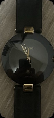 Rado Quartz Round 30mm Black Ceramic Case Black Dial Date Leather Strap