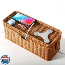 Handmade Cable Management Box, Rattan Cord Organizer Basket with