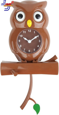 Pendulum Owl Clock with Revolving Eyes and Swinging Branch, Battery Powered and
