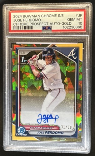 2024 Bowman Chrome Sapphire Jose Perdomo Auto 1st Gold #/50 Braves PSA 10