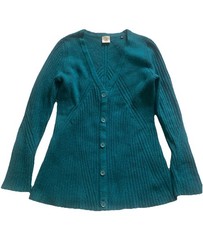 Cabi Deco Cardigan in Teal Blue Ribbed Knit - Style 3712 - Size Small