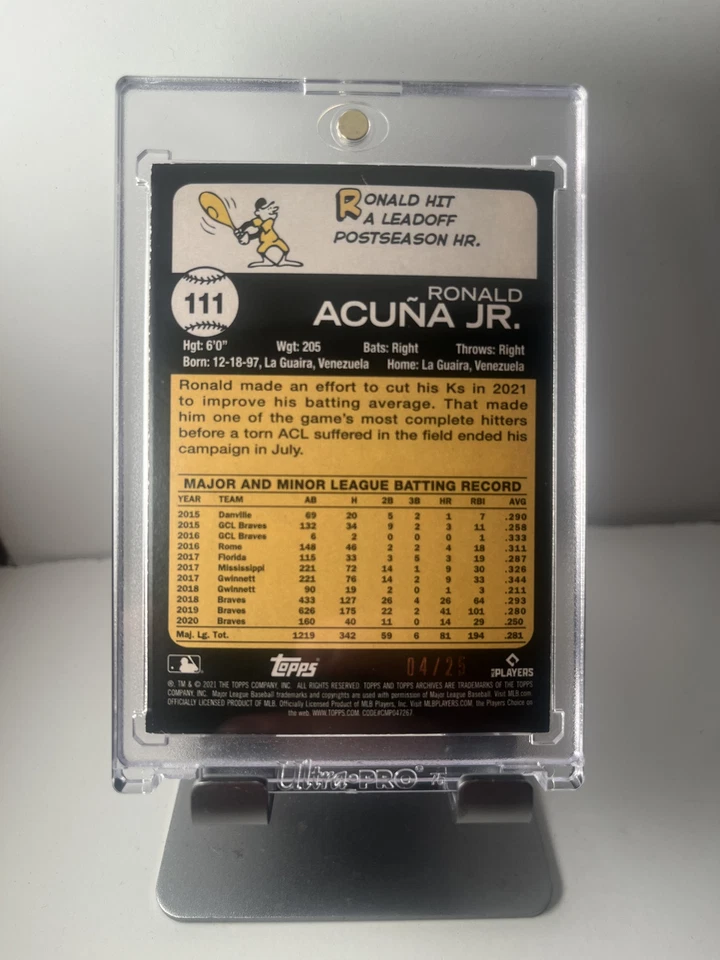 2021 Topps Archives #111 Ronald Acuna Jr. Blue Foil Excellent /25 - Image 2 of 2