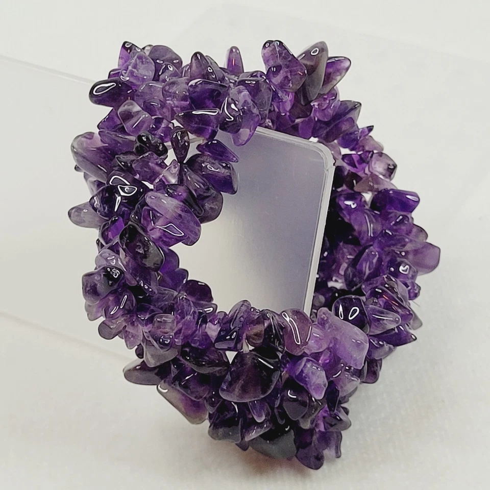 Pulsera elástica gruesa con astillas de amatista púrpura joyería de moda probada febrero Foto 2 de 4