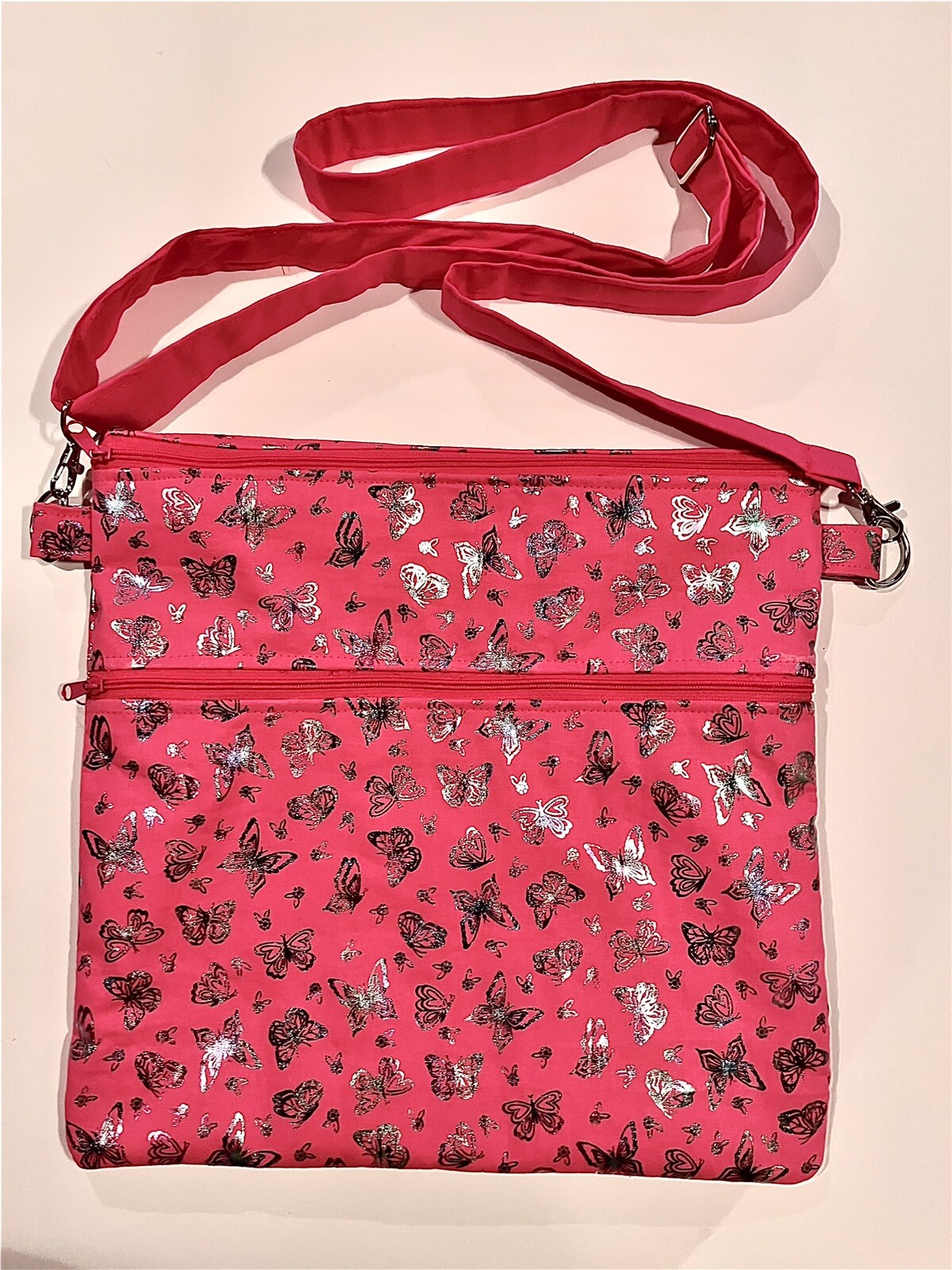 Crossbody Bag Double Zipper Butterfly Design With Adjustable Removable Strap-image