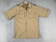 Boy Scouts of America Shirt Youth Large Beige 100 Nylon Short Sleeve Button up
