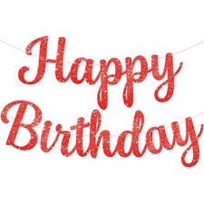 KatchOn Glitter Red Happy Birthday Banner - Prestrung 10 Feet | Happy Birthda...