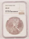 2015 S$1 Silver American Eagle Graded by NGC as MS-69
