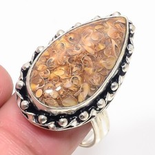 Natural Turritella Agate Gemstone 925 Sterling Silver Jewelry Ring Size 7 USA