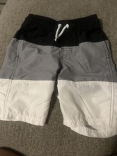 Boys Cat Jack Size Small 6/7 Swim Trunks Bathing Suit Black Gray White