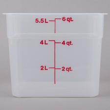 Cambro 6SFSPP190 CamSquare Storage Container, Translucent, 6 qt. with Red Lid