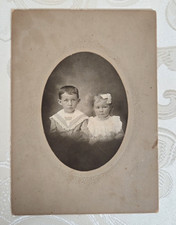 Antique cabinet card photograph children boy  girl No Identification