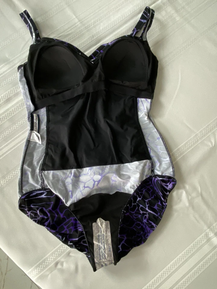 Traje de baño Croft & Barrow talla 10 púrpura/negro taza acolchada 1 pieza nuevo con etiquetas T. Foto 4 de 4