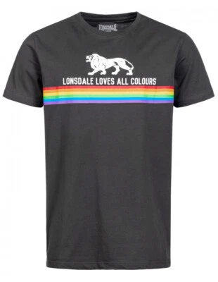 LONSDALE T-Shirt "Nelson" | Black | Rainbow Print Herren schwarz
