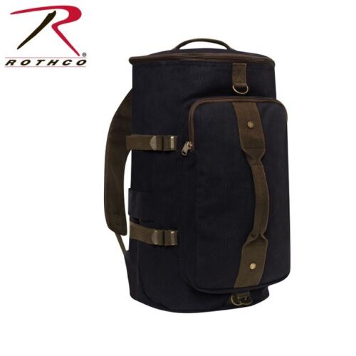 Rothco Convertible 19" Canvas Duffle/Backpack - Black/Brown - Afbeelding 1 van 1