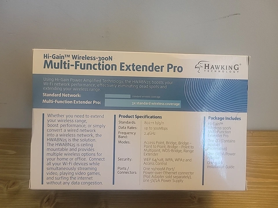 Hawking HWABN25 Hi-Gain Wireless-300N Multi-Function Extender Pro NEW SEALED - Image 3 of 4