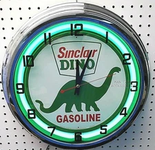17" SINCLAIR Dino Dinosaur Fuel Gasoline Motor Oil Gas Station Sign Neon Clock 