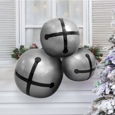 Holiday Time Christmas Blow Up Inflatable Silver Jingle Bells 3 pack 24|20|16''