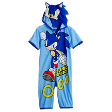 Boys Sonic the Hedgehog One Piece Pajamas Hoodie Union Suit Costume 4 6 8 10 NEW