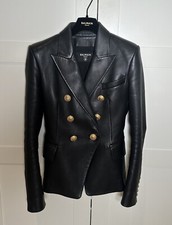 Balmain - Black Double-breasted Classic Leather Blazer