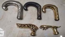 Lot of 5 Unique Vintage Solid Brass Head Handle For Walking Stick Cane Shaft
