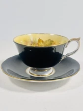 Aynsley Orchard Gold Black  Tea Cup And Saucer signed by D. Jones Excellent Cond
