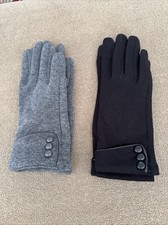 2 Pair Women s Black And Grey Cotton Size Small/Medium Soft Gloves TD