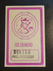 NEIL DIAMOND UNUSED BACKSTAGE PASS FROM THE IN THE ROUND TOUR 1992