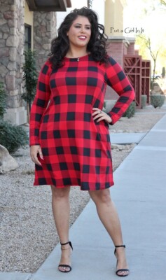 New PLUS SIZE Womens SOFT RED BLACK PLAID SWING DRESS POCKETS 1X 2X 3X USA  TRUE | eBay