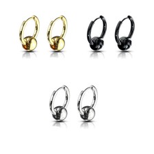 Pair of 20GA Hinge Action Seamless Hoop Earrings Black Gold IP or Steel C282