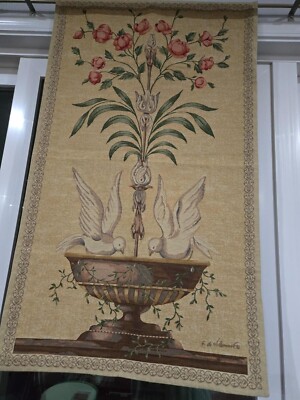 Wall Tapestry - Corona Decor Fountain Doves Tapestry I Hand Finished