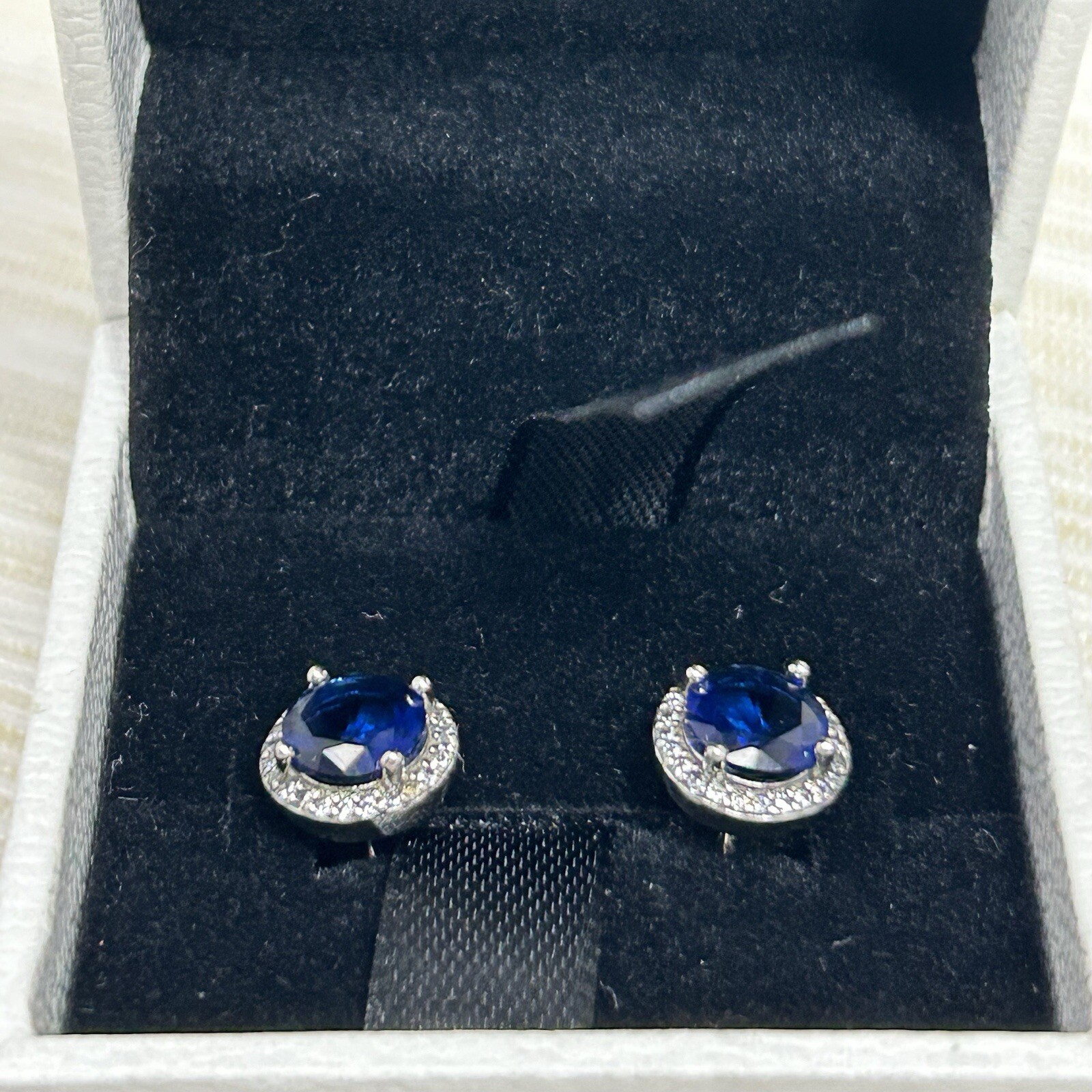 Pandora 925 Sterling Silver Blue & Clear CZ Stud Earrings New In Box-image