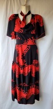 Vintage Size  S Red Pattern Flare Salsa Long Dress Halter Neck