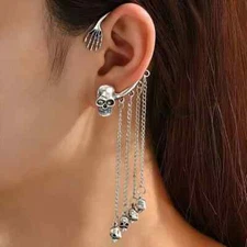1Pcs Gothic Skull Hand Chain Tassel Cuff Silvery Earring, for Halloween