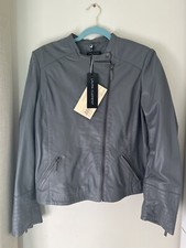 New Grey Real Leather Biker Jacket La Redoute Bnwt Slight Second Women’s Xl