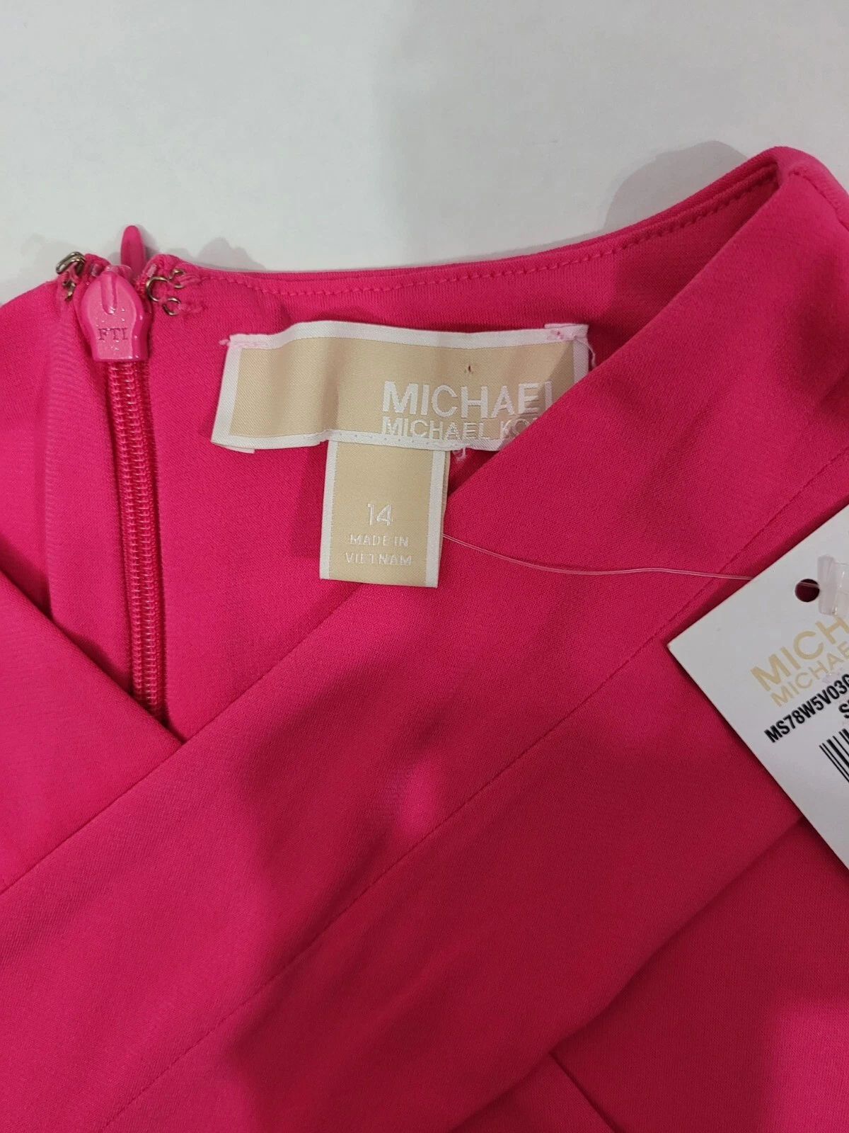 MICHAEL KORS Tg 14 Mini Abito Donna Halter Scollo Incrociato Rosa Elettrico Nuovo con etichette $98