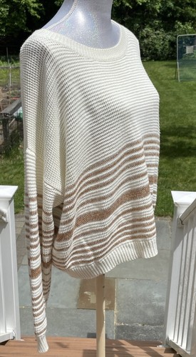 Line & Dot Womens Lucy Sweater , Crew Neck, Cream & Tan Cotton, Revolve, Size L - Picture 4 of 11